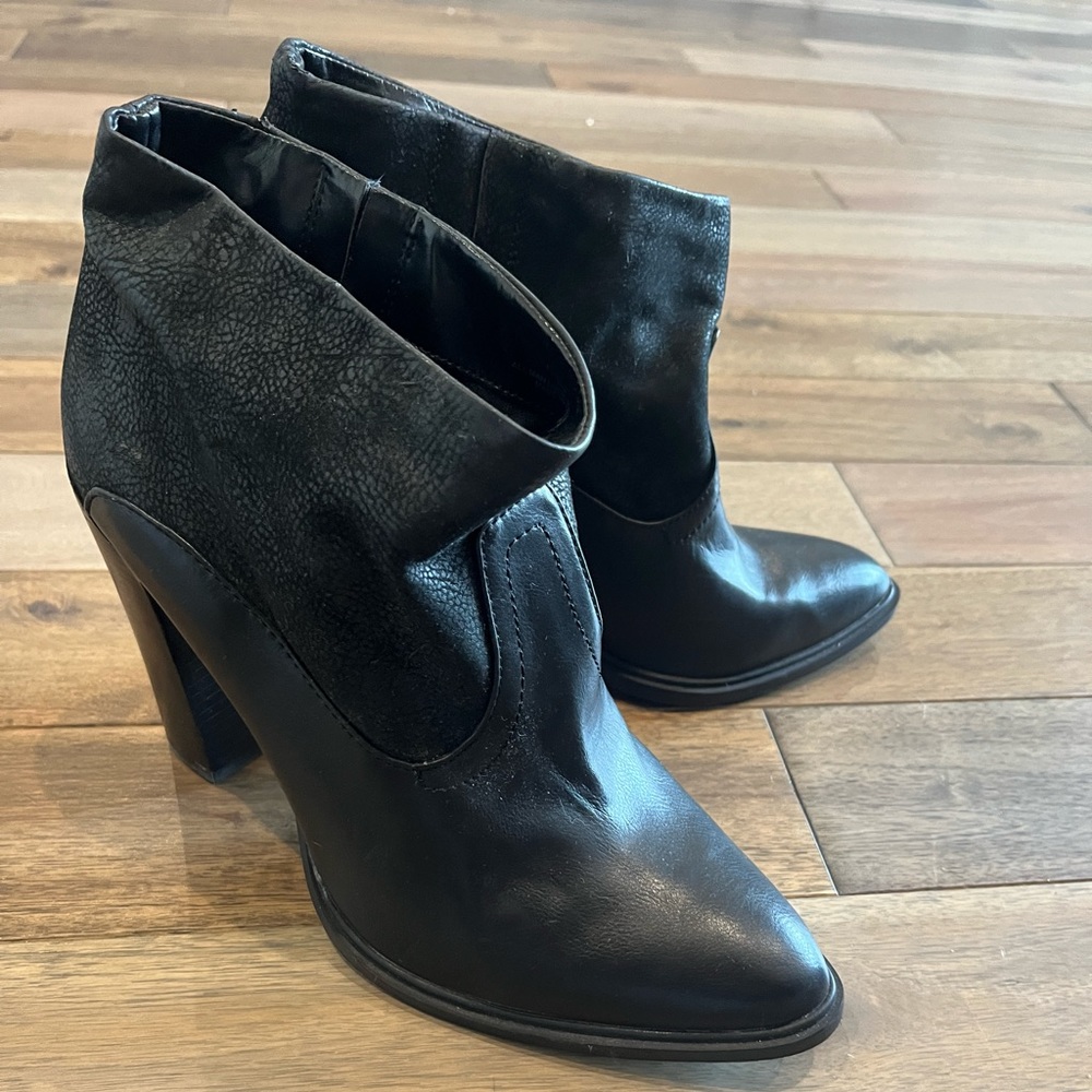 Crown Vintage Black Heeled Leather Ankle Boots